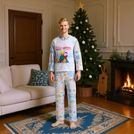 Matching Christmas Sleepwear Light Blue Xmas Pajamas Casual Loungewear for Family