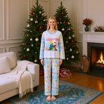 Matching Christmas Sleepwear Light Blue Xmas Pajamas Casual Loungewear for Family