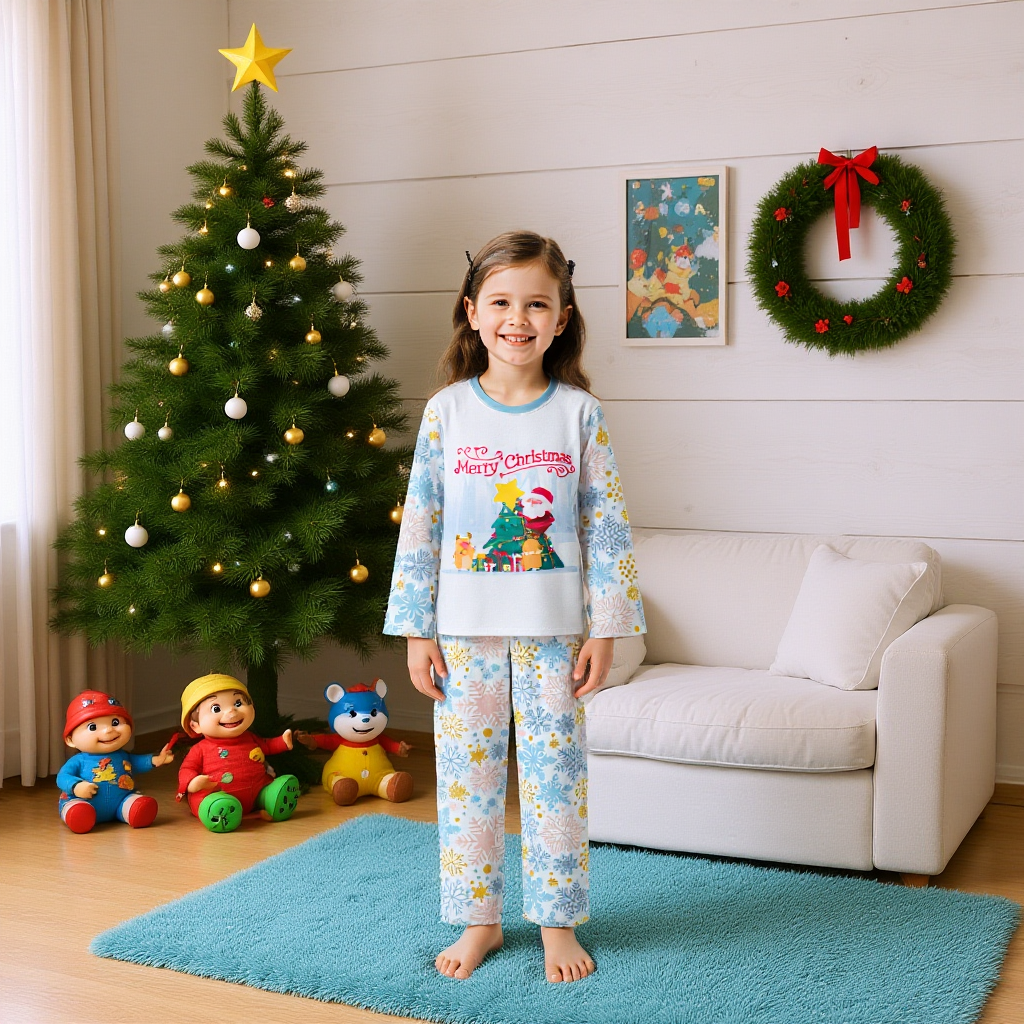 Matching Christmas Sleepwear Light Blue Xmas Pajamas Casual Loungewear for Family