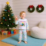 Matching Christmas Sleepwear Light Blue Xmas Pajamas Casual Loungewear for Family