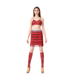Popstar Performance Costume Red Sequin Fringe Skirt with Sparkly Bra and Socks for Cosplay