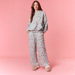 Ladies Christmas Pajamas Hooded Sweatshirt with High Waist Wide Leg Pants for Daily Wear