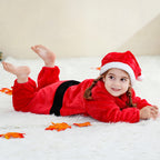 Baby Kids Christmas Pajamas Soft Flannel Jumpsuit with Hat for Xmas Party