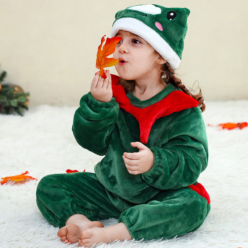 Baby Kids Christmas Pajamas Soft Flannel Jumpsuit with Hat for Xmas Party