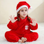 Baby Kids Christmas Pajamas Soft Flannel Jumpsuit with Hat for Xmas Party