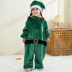 Baby Kids Christmas Pajamas Soft Flannel Jumpsuit with Hat for Xmas Party
