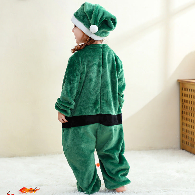 Baby Kids Christmas Pajamas Soft Flannel Jumpsuit with Hat for Xmas Party