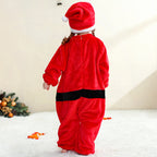 Baby Kids Christmas Pajamas Soft Flannel Jumpsuit with Hat for Xmas Party