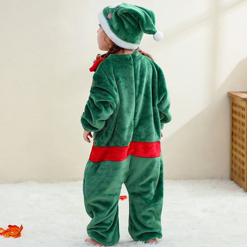 Baby Kids Christmas Pajamas Soft Flannel Jumpsuit with Hat for Xmas Party