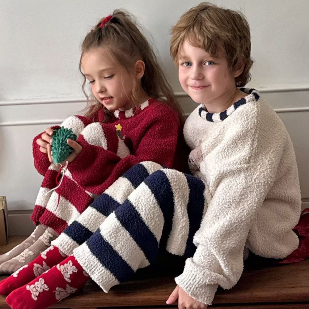Kids Christmas Pajamas Red Holiday Loungewear Cozy Sherpa Sleepwear for Boys Girls