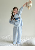 Girls Holiday Christmas Pajamas Soft Pink Sherpa Top with Striped Pants for Homewear