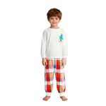 Boys Christmas Pajamas White Long Sleeve Top with Plaid Pants for Sleepwear