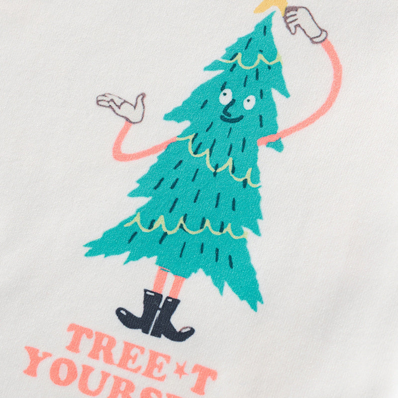 Boys Christmas Pajamas White Long Sleeve Top with Plaid Pants for Sleepwear