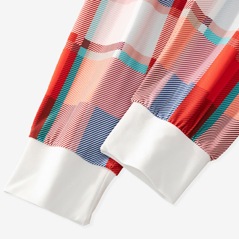 Boys Christmas Pajamas White Long Sleeve Top with Plaid Pants for Sleepwear