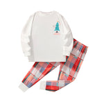 Boys Christmas Pajamas White Long Sleeve Top with Plaid Pants for Sleepwear