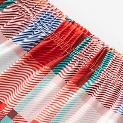 Boys Christmas Pajamas White Long Sleeve Top with Plaid Pants for Sleepwear