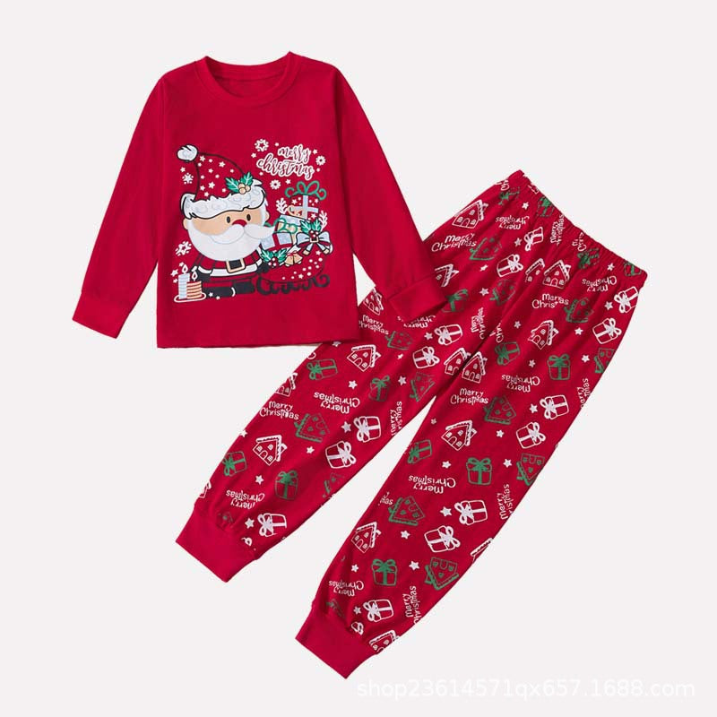 Kids Christmas Pajamas Set Red Long Sleeve Top Pants Festive Sleepwear for Children