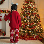 Girls Christmas Sleepwear Red Sweatshirt and Striped Pants for Xmas Eve