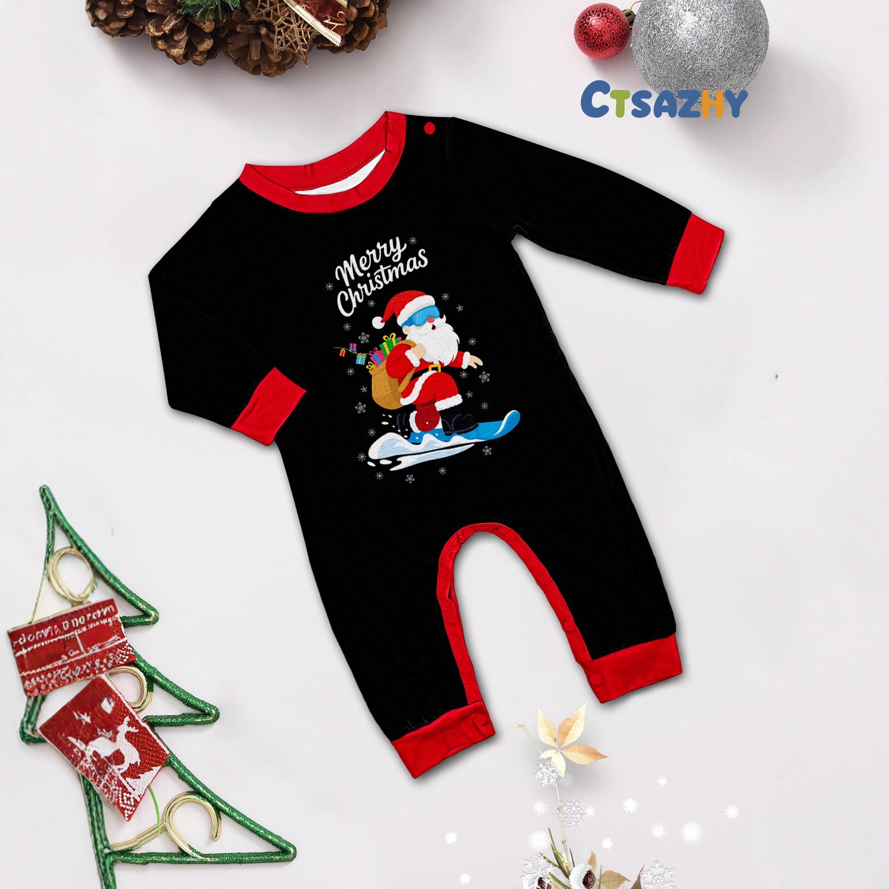 Matching Family Christmas Pajamas Black Unisex Sleepwear Xmas Outfits for Kids Adults