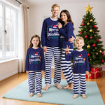 Christmas Pajamas Navy Xmas Top with Striped Pants Matching Holiday Sleepwear for Family