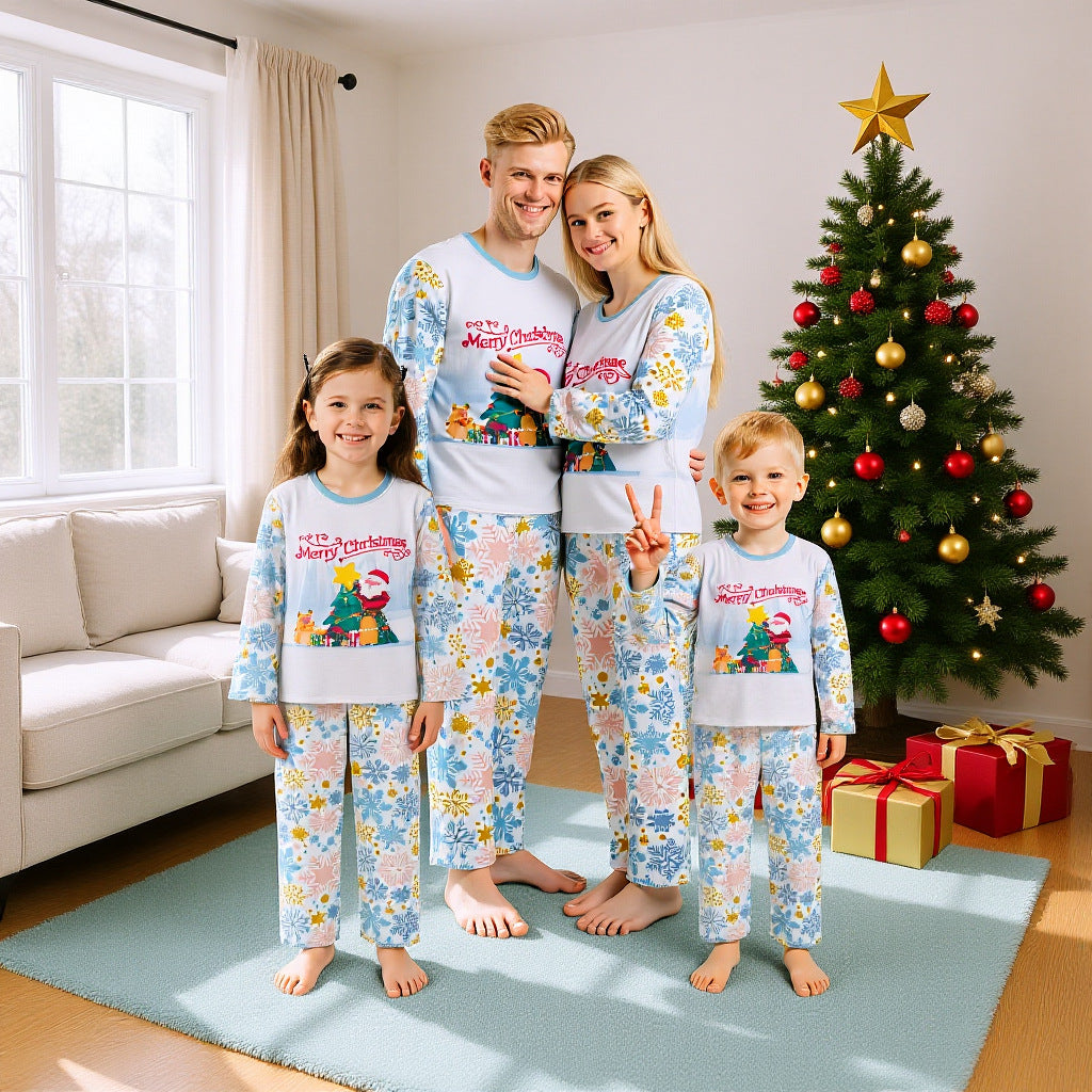 Matching Christmas Sleepwear Light Blue Xmas Pajamas Casual Loungewear for Family