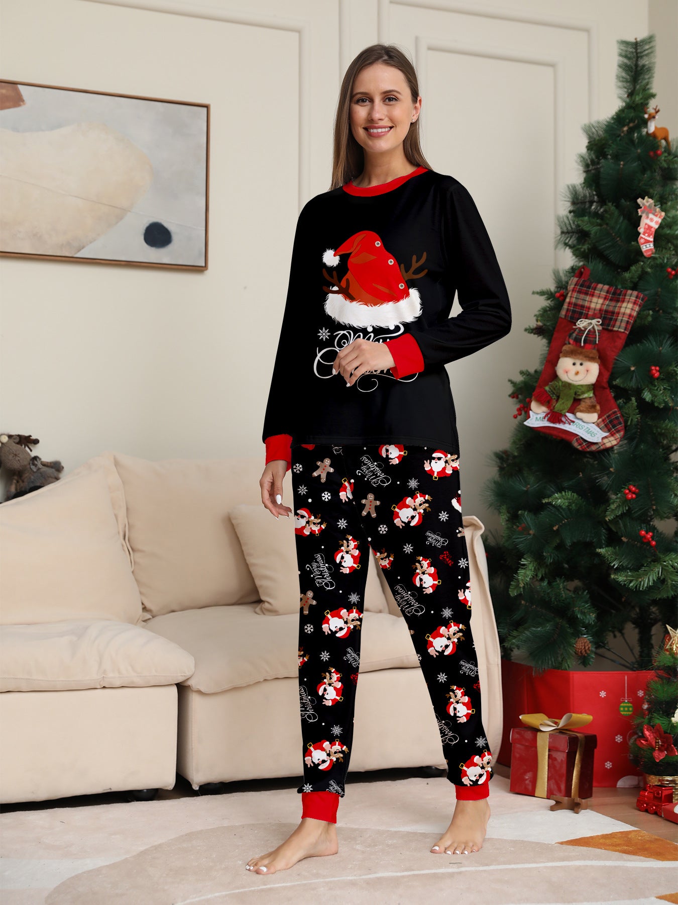 Family Xmas Matching Pajamas Black Holiday Sleepwear Set Cute Christmas Jammies