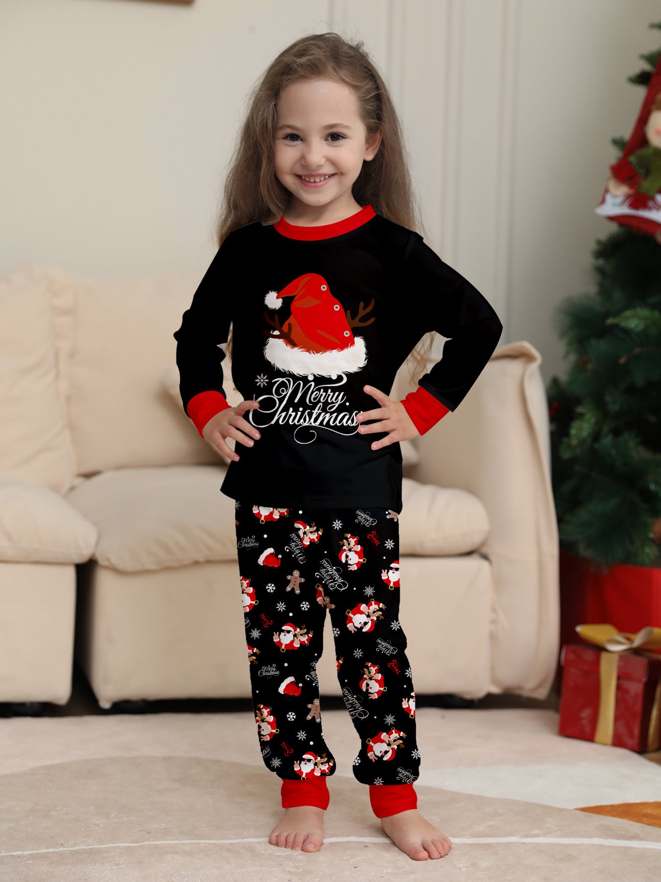 Family Xmas Matching Pajamas Black Holiday Sleepwear Set Cute Christmas Jammies