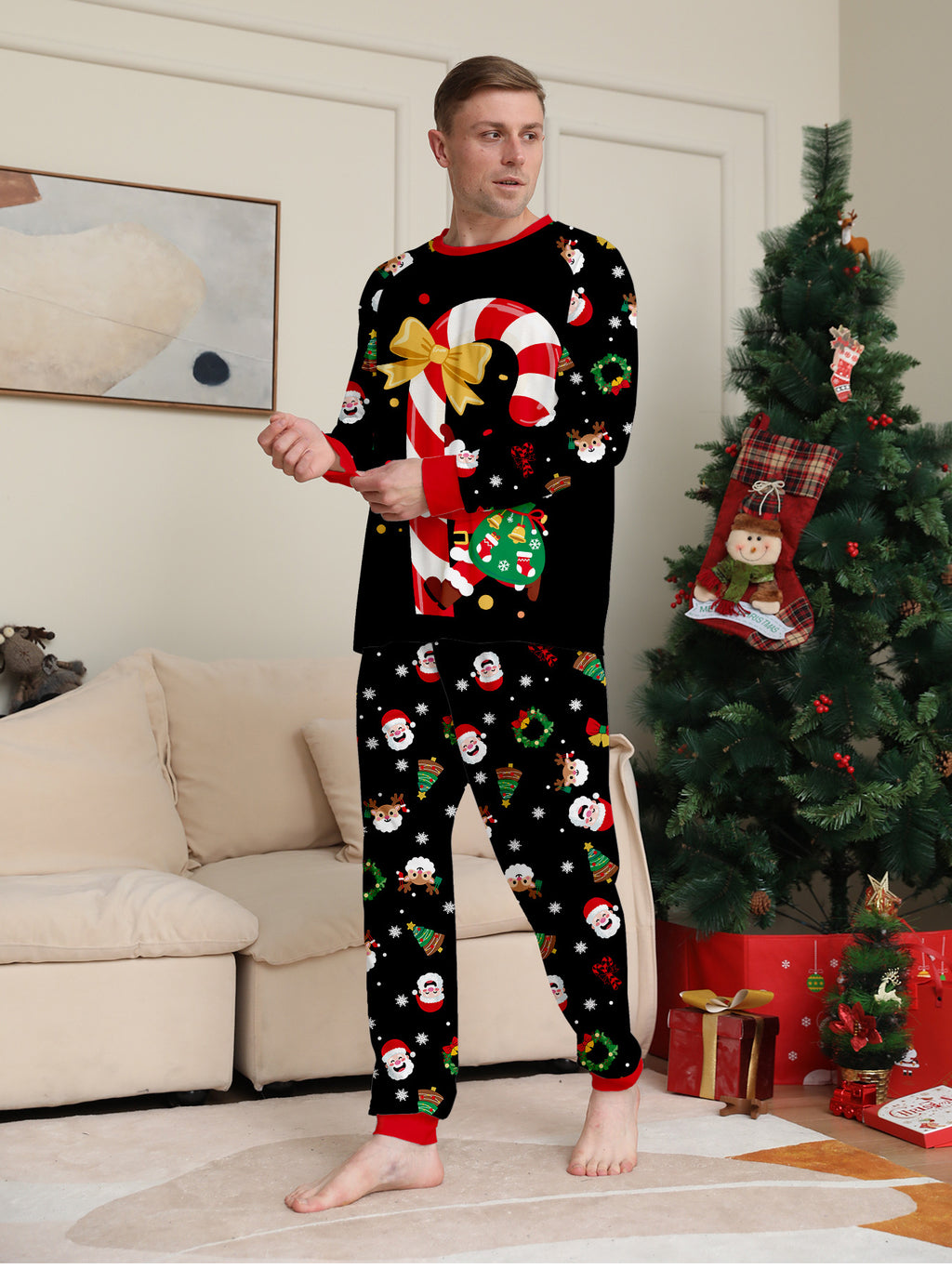 Black Family Christmas Sleepwear Festive Pajamas Set Comfortable Loungewear