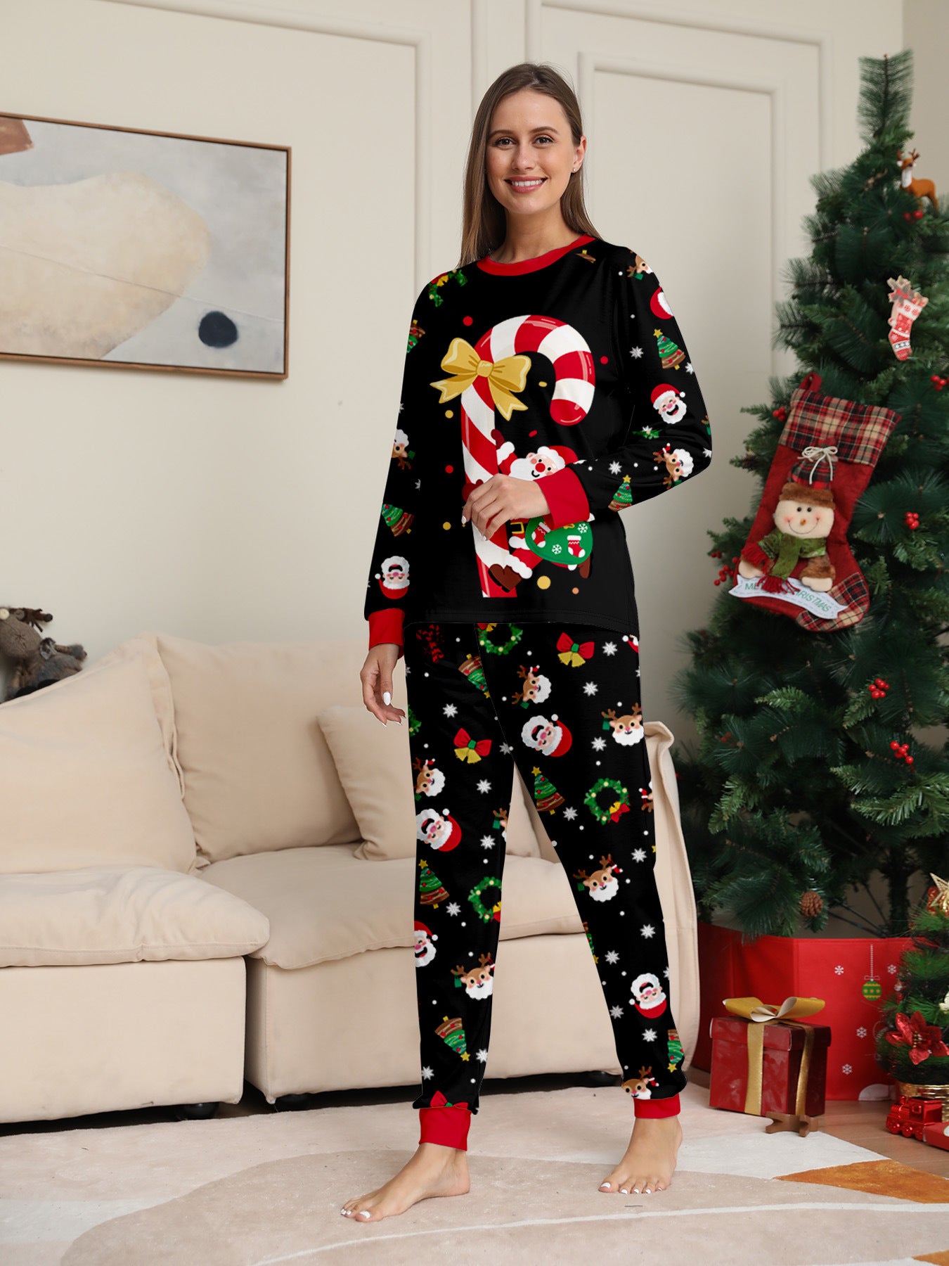 Black Family Christmas Sleepwear Festive Pajamas Set Comfortable Loungewear