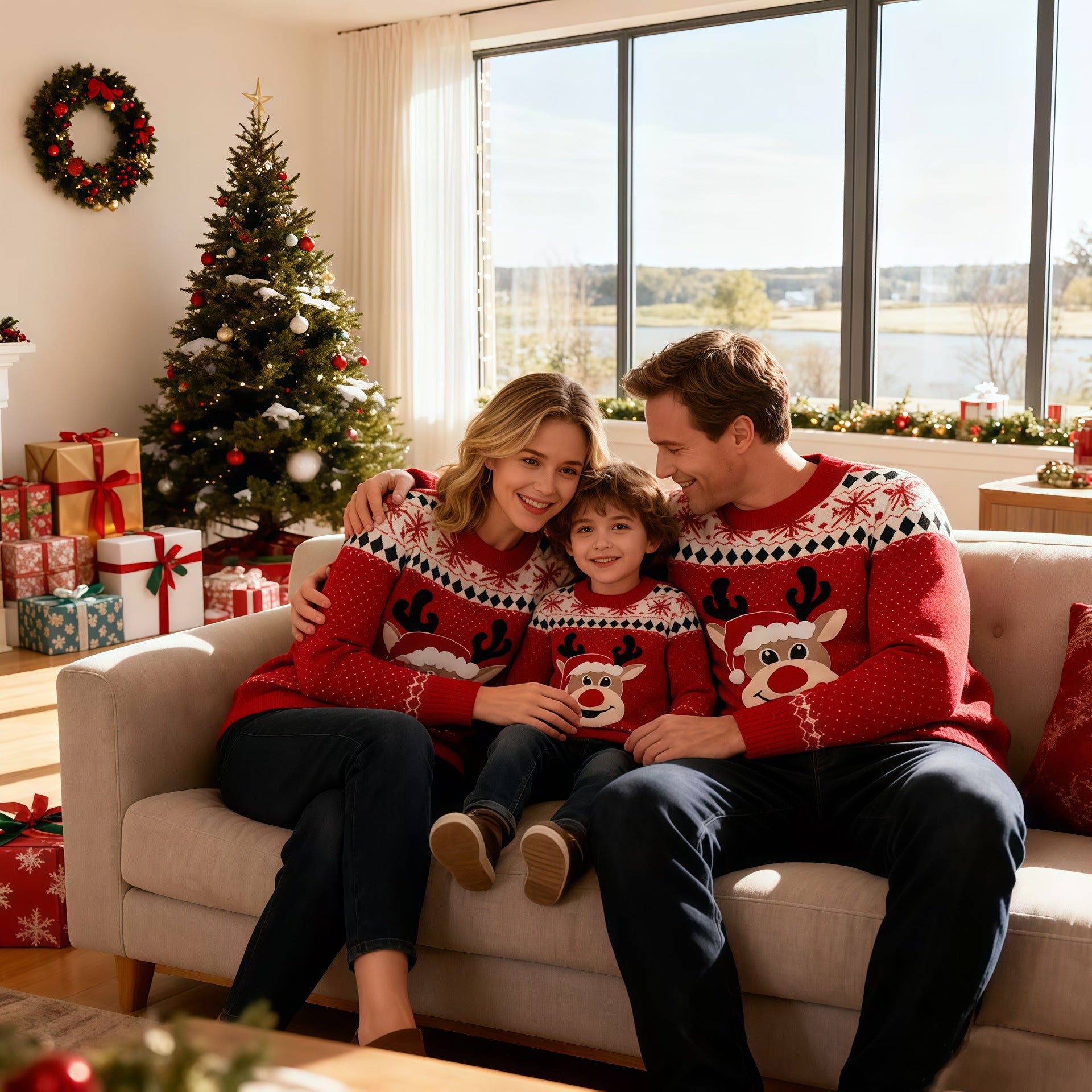 Ugly Xmas Sweater Cozy Holiday Costume with DIY Photo Frame Perfect Christmas Family Memory Kit