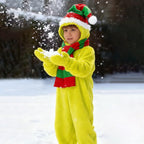 Kids Elf Costume Nightmare before Christmas Outfit Green Jumpsuit with Hat and Scarf Suit