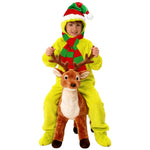 Kids Elf Costume Nightmare before Christmas Outfit Green Jumpsuit with Hat and Scarf Suit