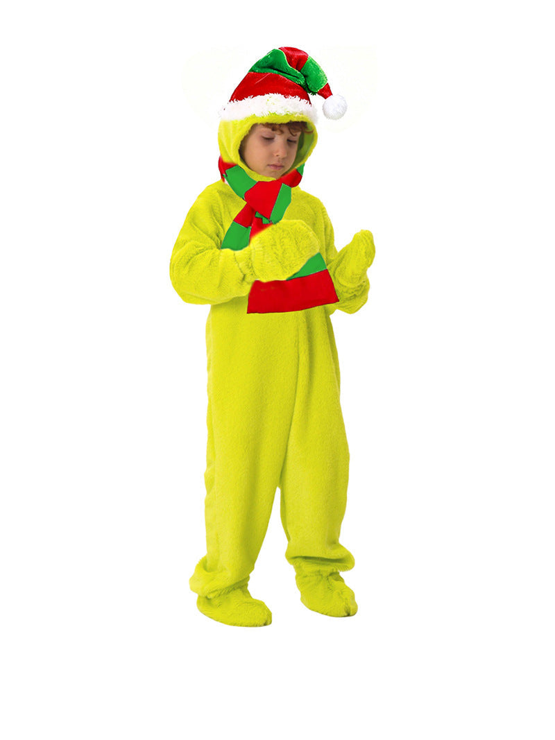 Kids Elf Costume Nightmare before Christmas Outfit Green Jumpsuit with Hat and Scarf Suit