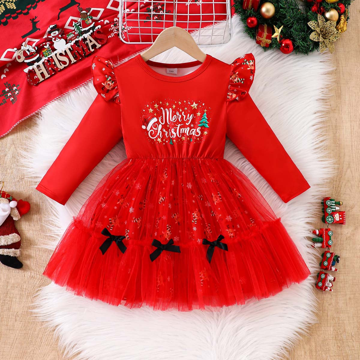 Girls Light Up Xmas Dress Red Cute Christmas Party Costume with Headband