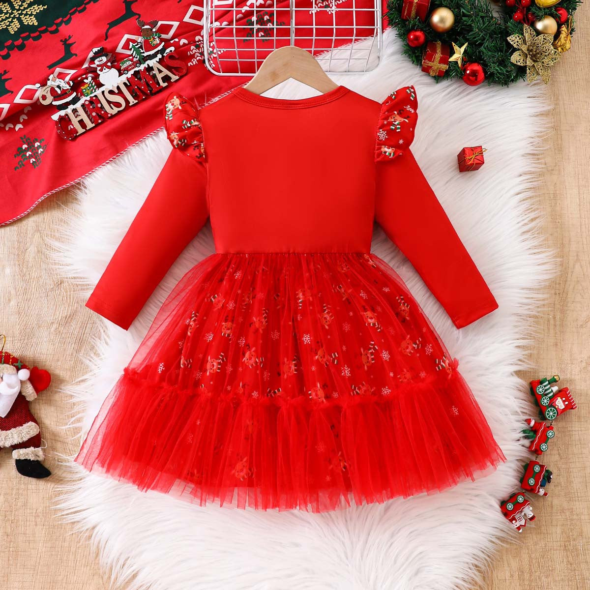 Girls Light Up Xmas Dress Red Cute Christmas Party Costume with Headband