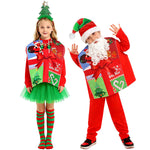 Kids Christmas Costume Unique Gift Box Tops with Hat Beard and Jumpsuit for Boys Girls
