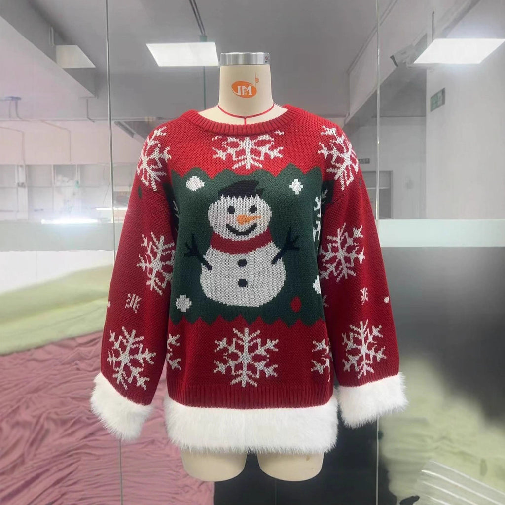 Christmas Ugly Sweater Dress Fluffy Fur Trim Holiday Party Costume for Women