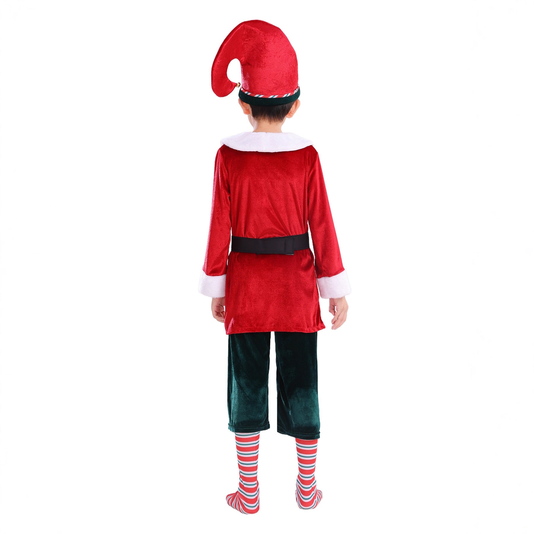 Kids Elf Costume Santa's Little Helper Red Green Velvet Christmas Party Outfit