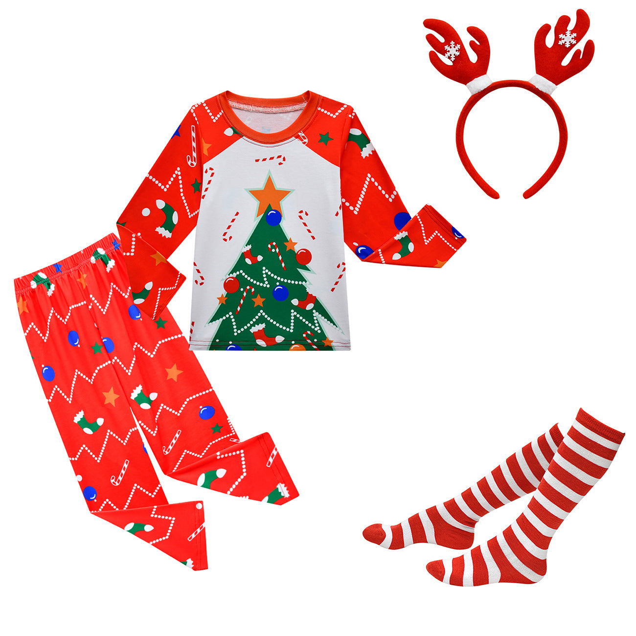 Kids Christmas Pajamas with Socks and Headband Xmas Holiday Outfit for Boys Girls