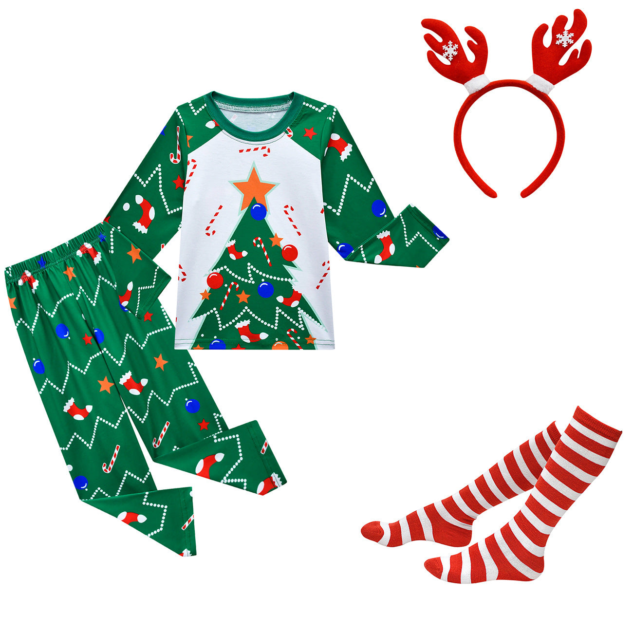 Kids Christmas Pajamas with Socks and Headband Xmas Holiday Outfit for Boys Girls
