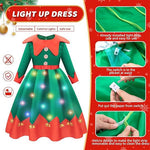 Girls Xmas Light Up Dress Elf Chrismtas Costume with Hat Socks Shoes Covers Full Set