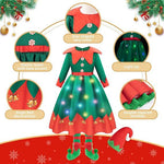 Girls Xmas Light Up Dress Elf Chrismtas Costume with Hat Socks Shoes Covers Full Set
