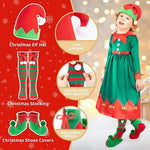 Girls Xmas Light Up Dress Elf Chrismtas Costume with Hat Socks Shoes Covers Full Set