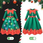 Girls Xmas Light Up Dress Elf Chrismtas Costume with Hat Socks Shoes Covers Full Set