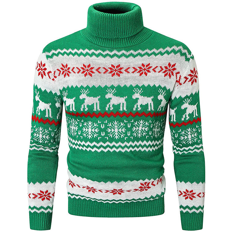 Men's Ugly Christmas Sweater Brothers Green Pullover Turtleneck Sweater