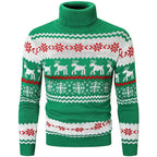 Men's Ugly Christmas Sweater Brothers Green Pullover Turtleneck Sweater
