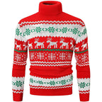 Men's Ugly Christmas Sweater Brothers Green Pullover Turtleneck Sweater