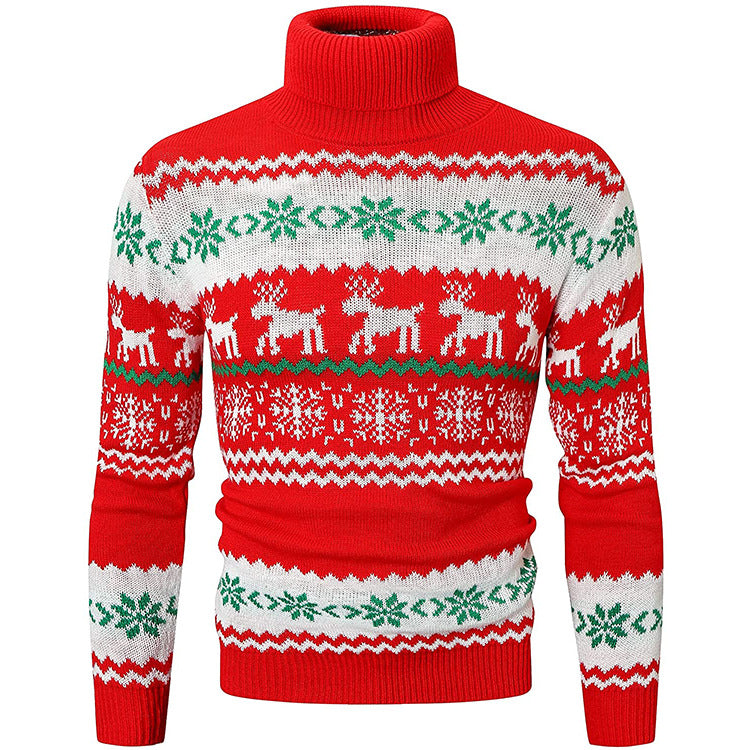 Men's Ugly Christmas Sweater Brothers Green Pullover Turtleneck Sweater