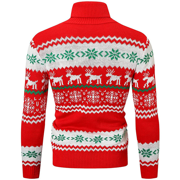 Men's Ugly Christmas Sweater Brothers Green Pullover Turtleneck Sweater