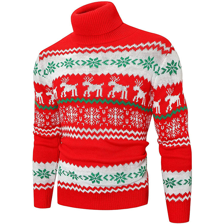 Men's Ugly Christmas Sweater Brothers Green Pullover Turtleneck Sweater